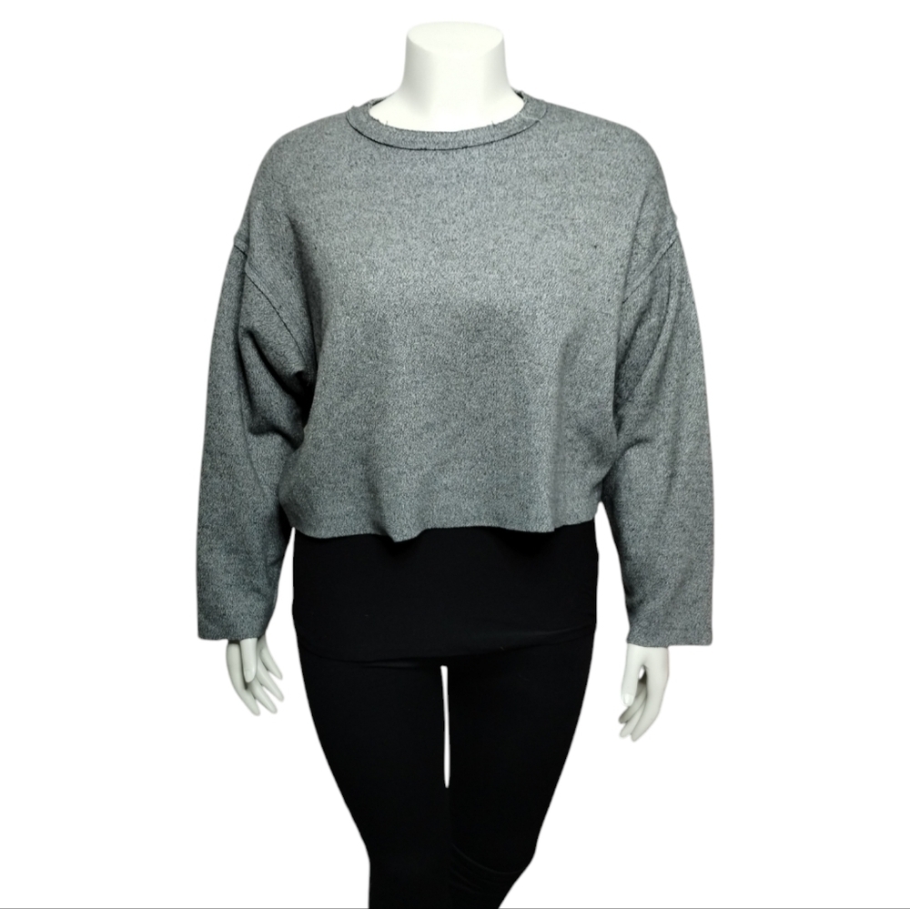 Zara Woman‎ S Oversized Distressed Cropped Crew Sweater Athleisure Streetwear